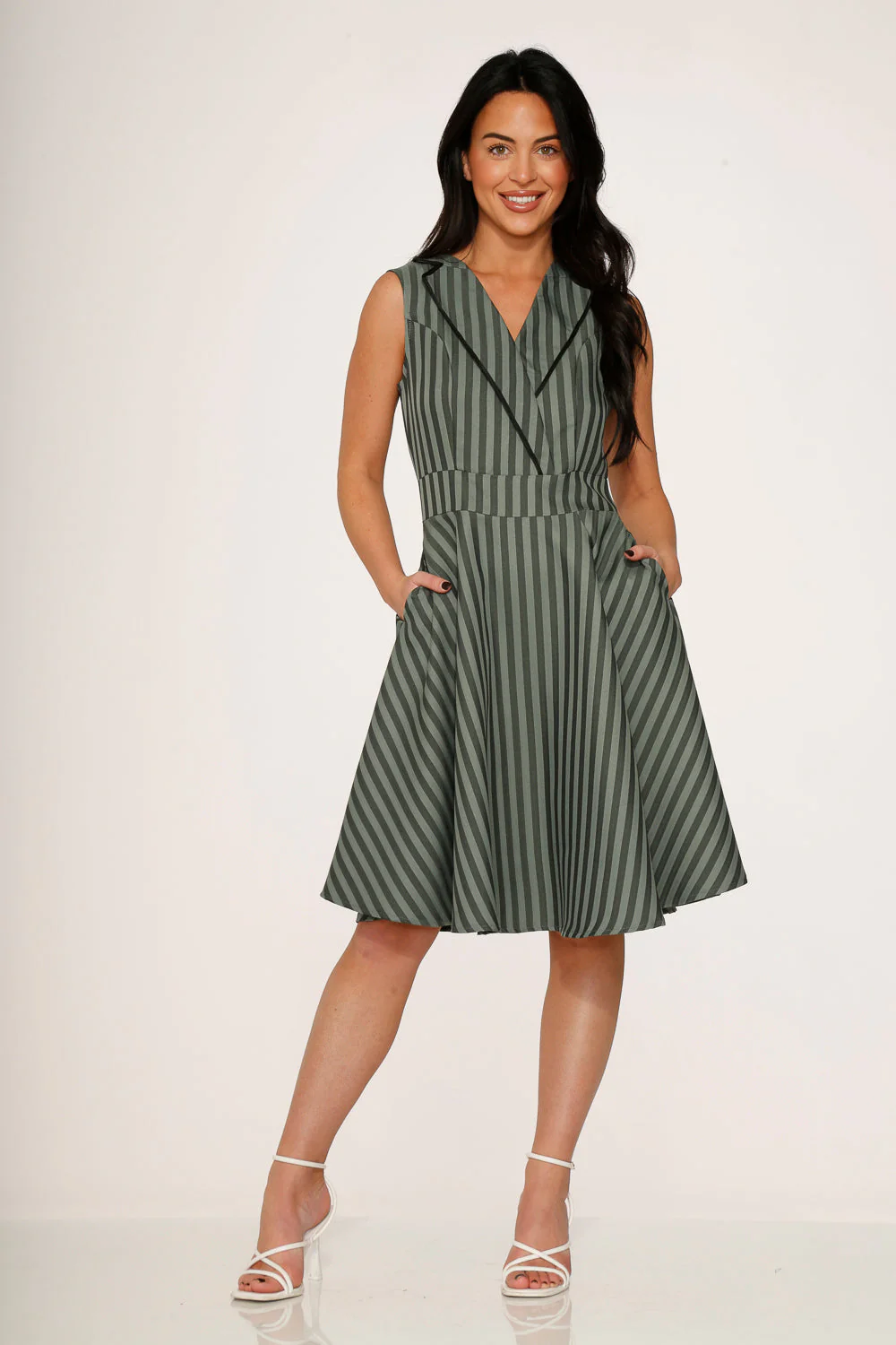 Olive Stripe Swing Dress - Image 3