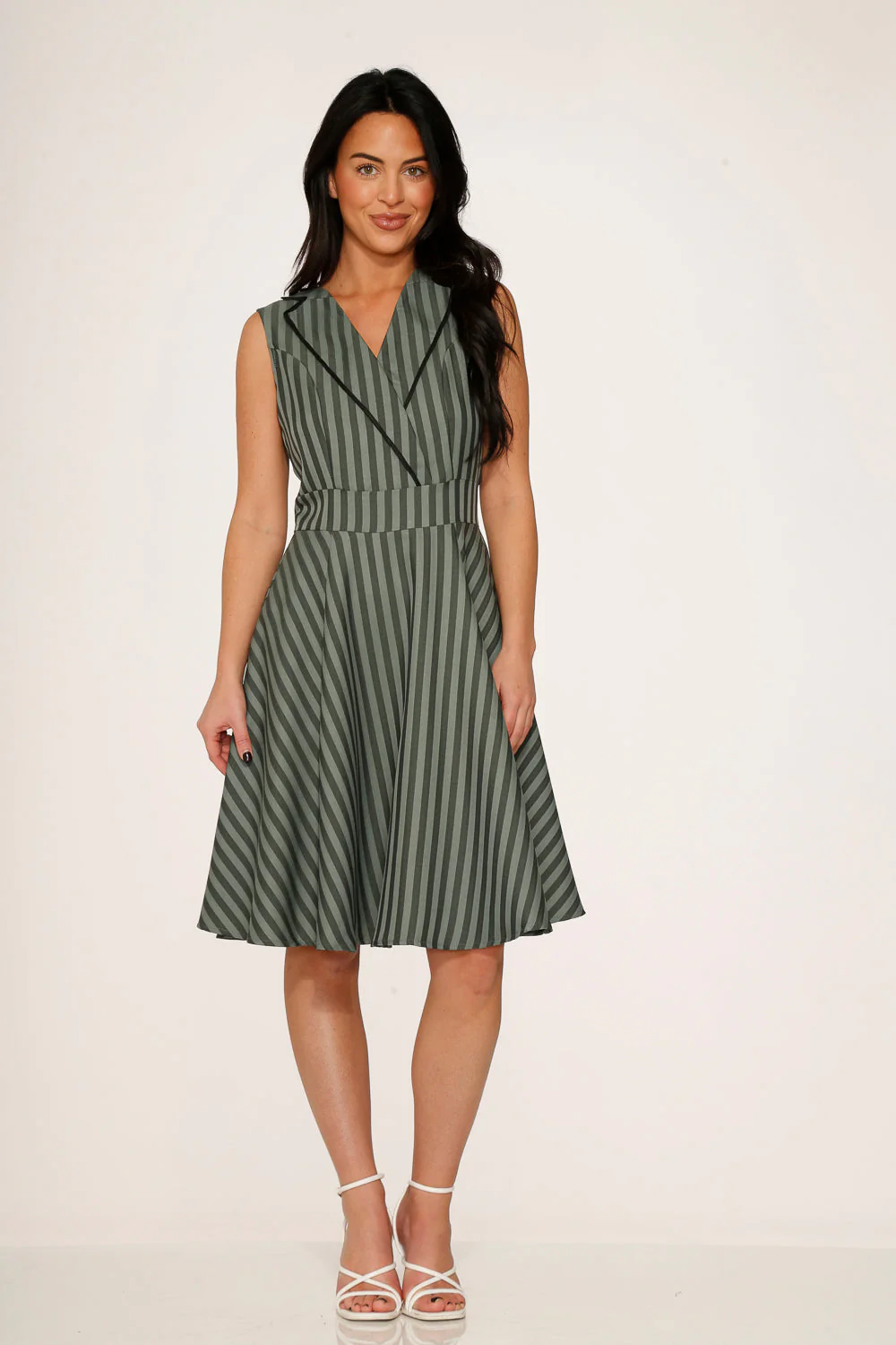Olive Stripe Swing Dress - Image 4