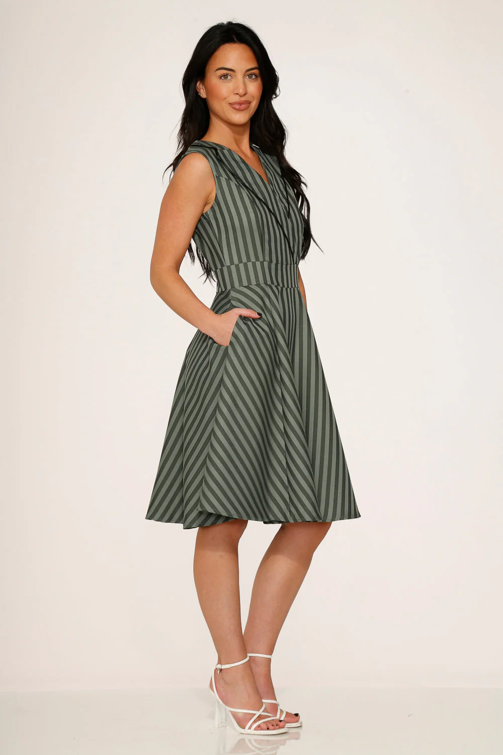 Olive Stripe Swing Dress - Image 5