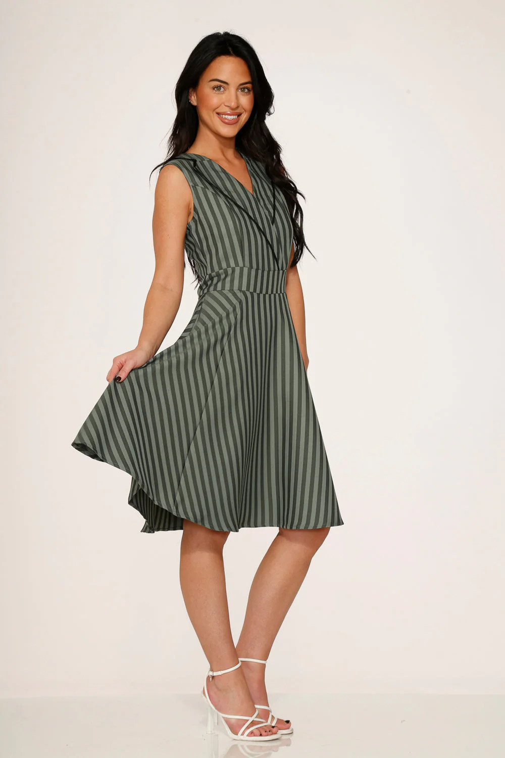 Olive Stripe Swing Dress - Image 6