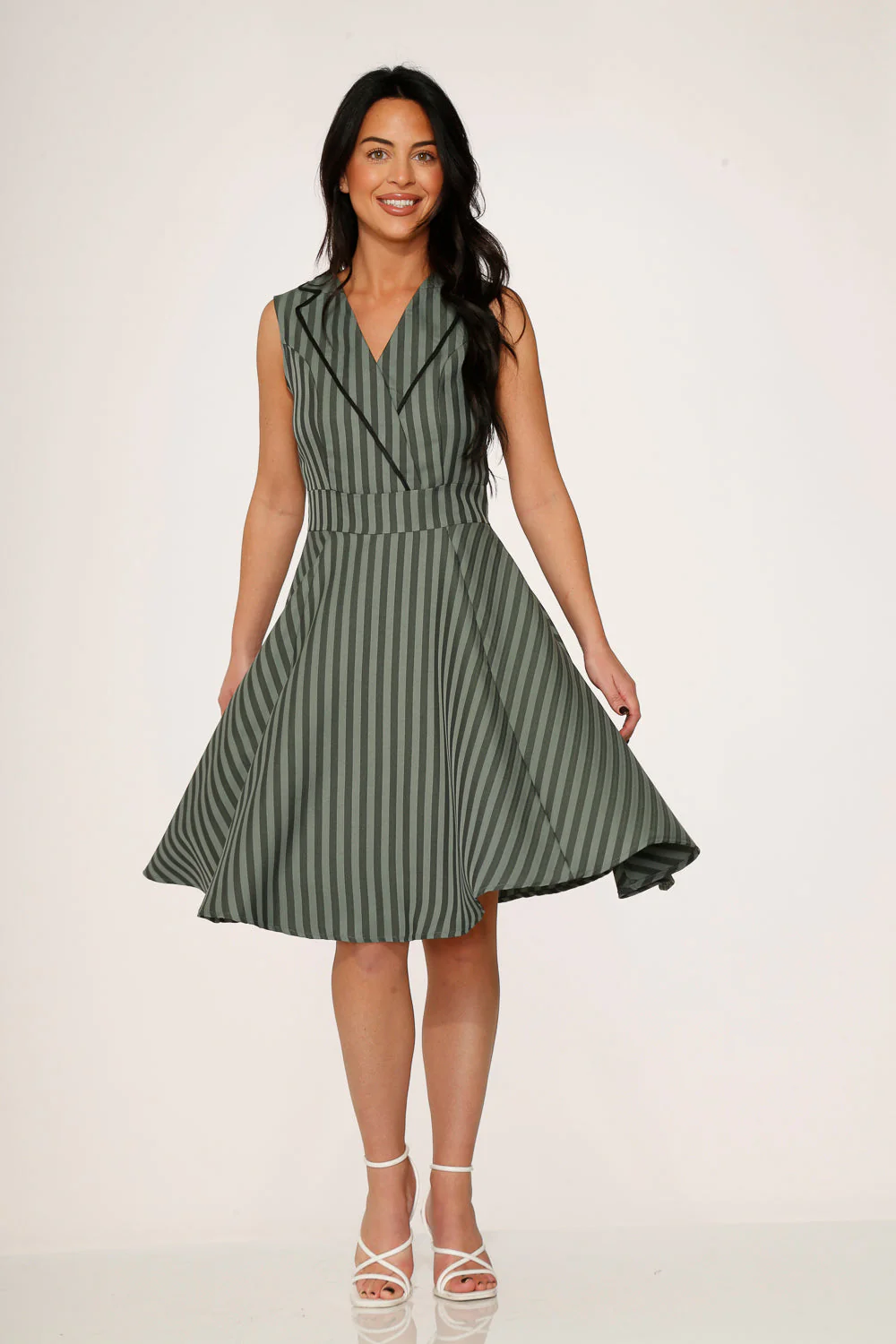 Olive Stripe Swing Dress - Image 7