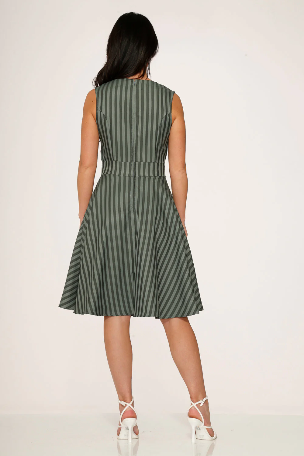 Olive Stripe Swing Dress - Image 8