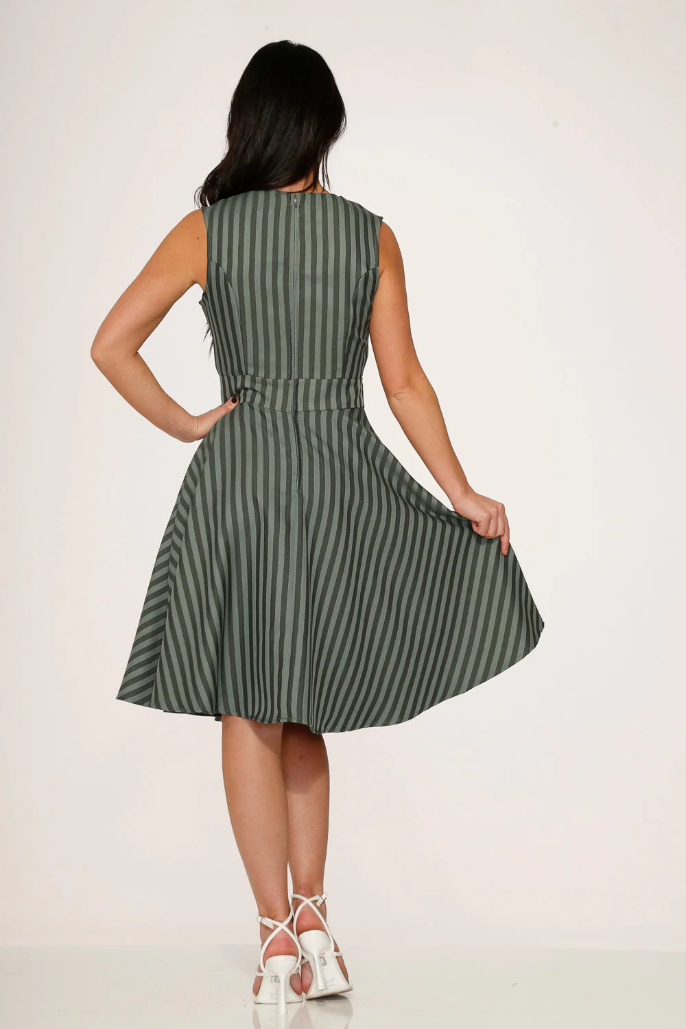 Olive Stripe Swing Dress - Image 9