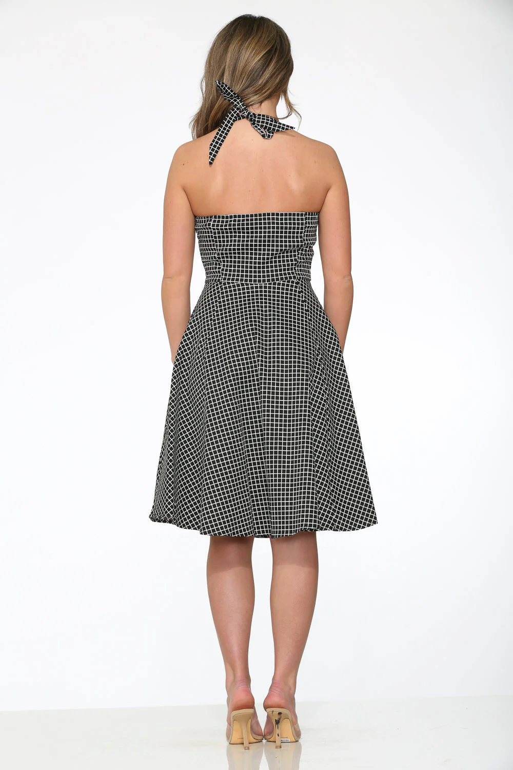 Black White Checkmate Halter Dress - Image 7