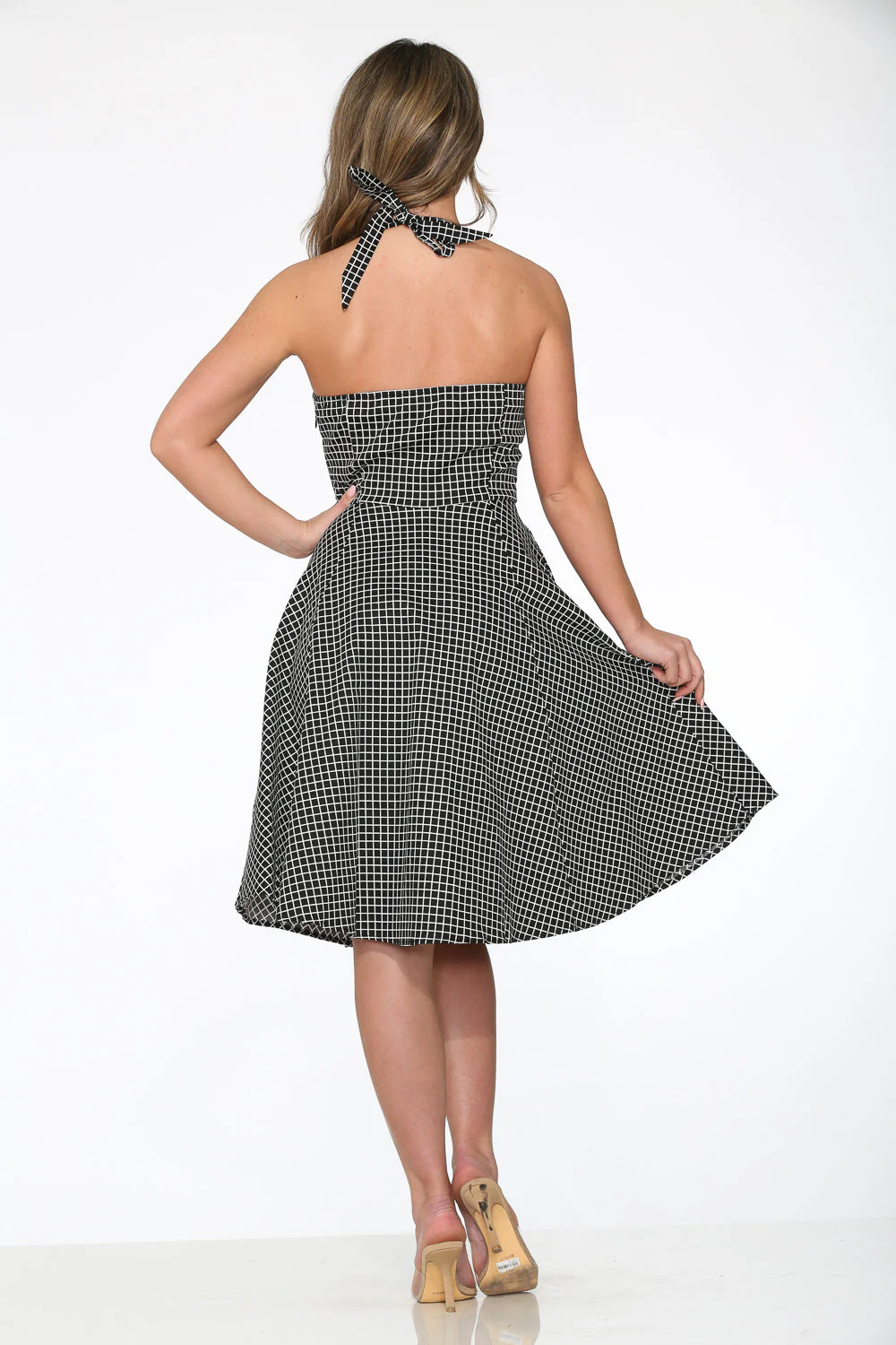 Black White Checkmate Halter Dress - Image 8