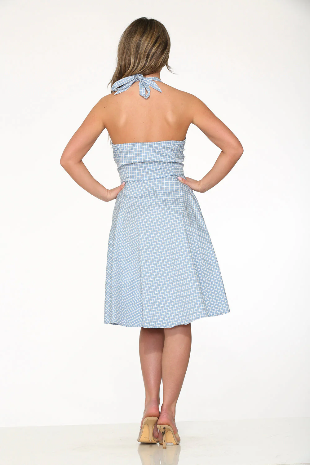 Blue White Checkmate Halter Swing Dress - Image 10