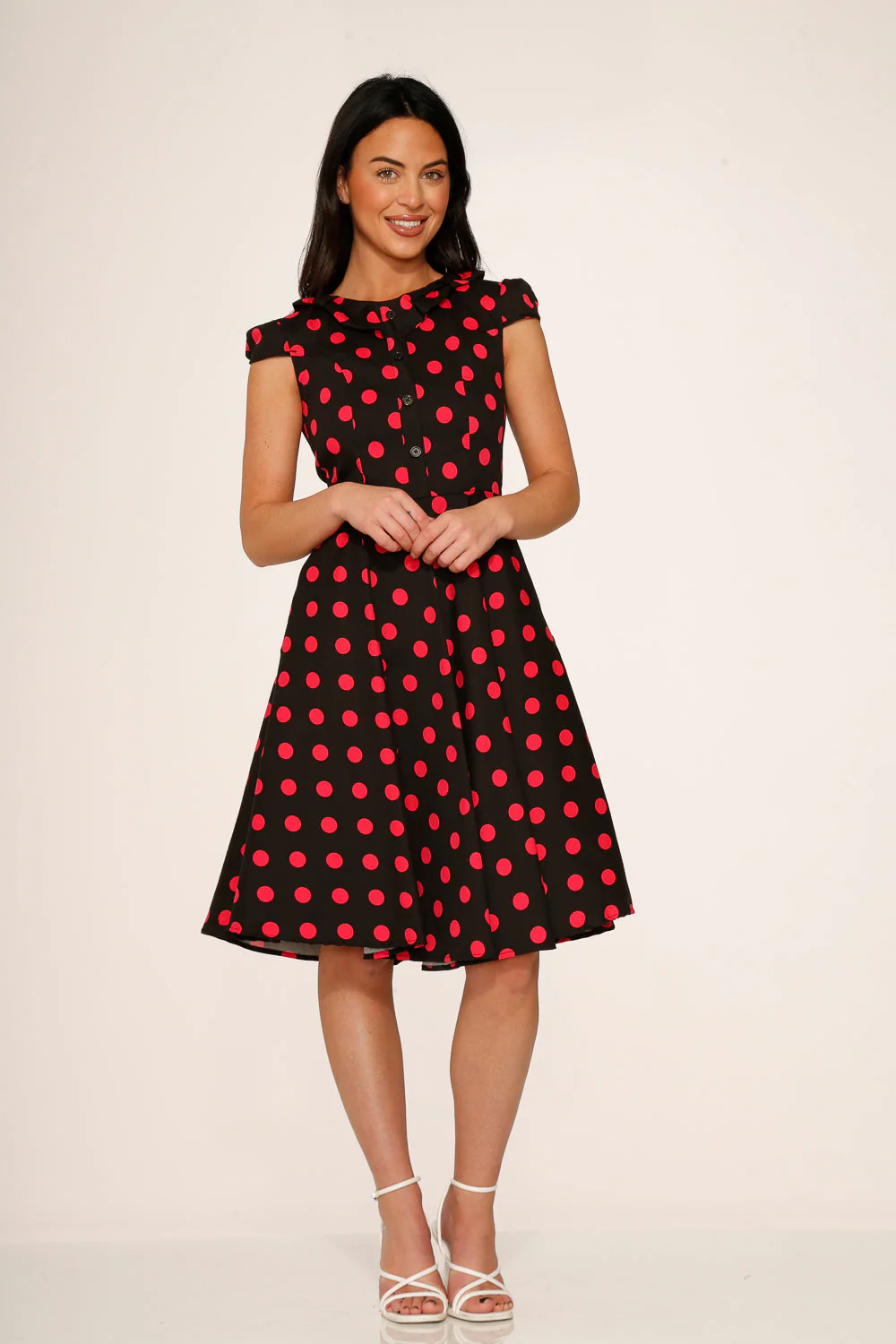 Black & Pink Polka Dot Swing Dress - Image 3