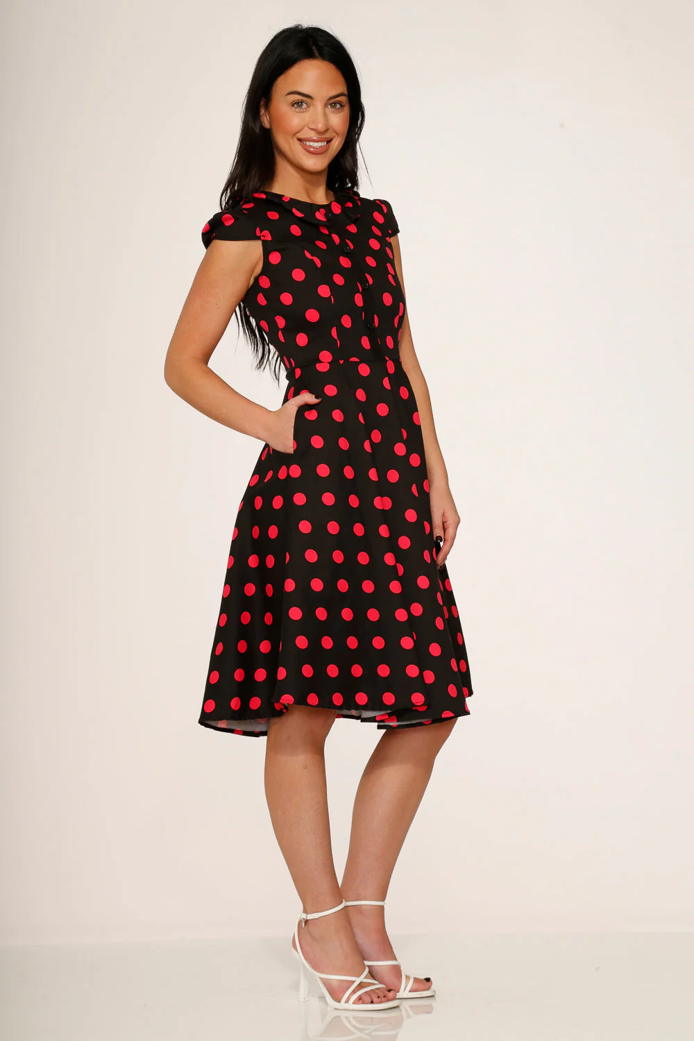 Black & Pink Polka Dot Swing Dress - Image 4