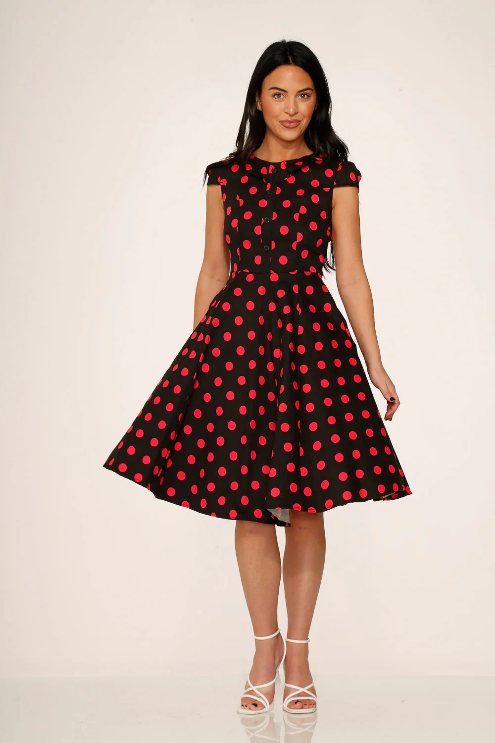 Black & Pink Polka Dot Swing Dress - Image 5
