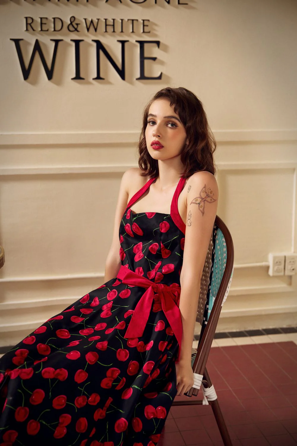 Black & Red Cherry Halter Dress - Image 3