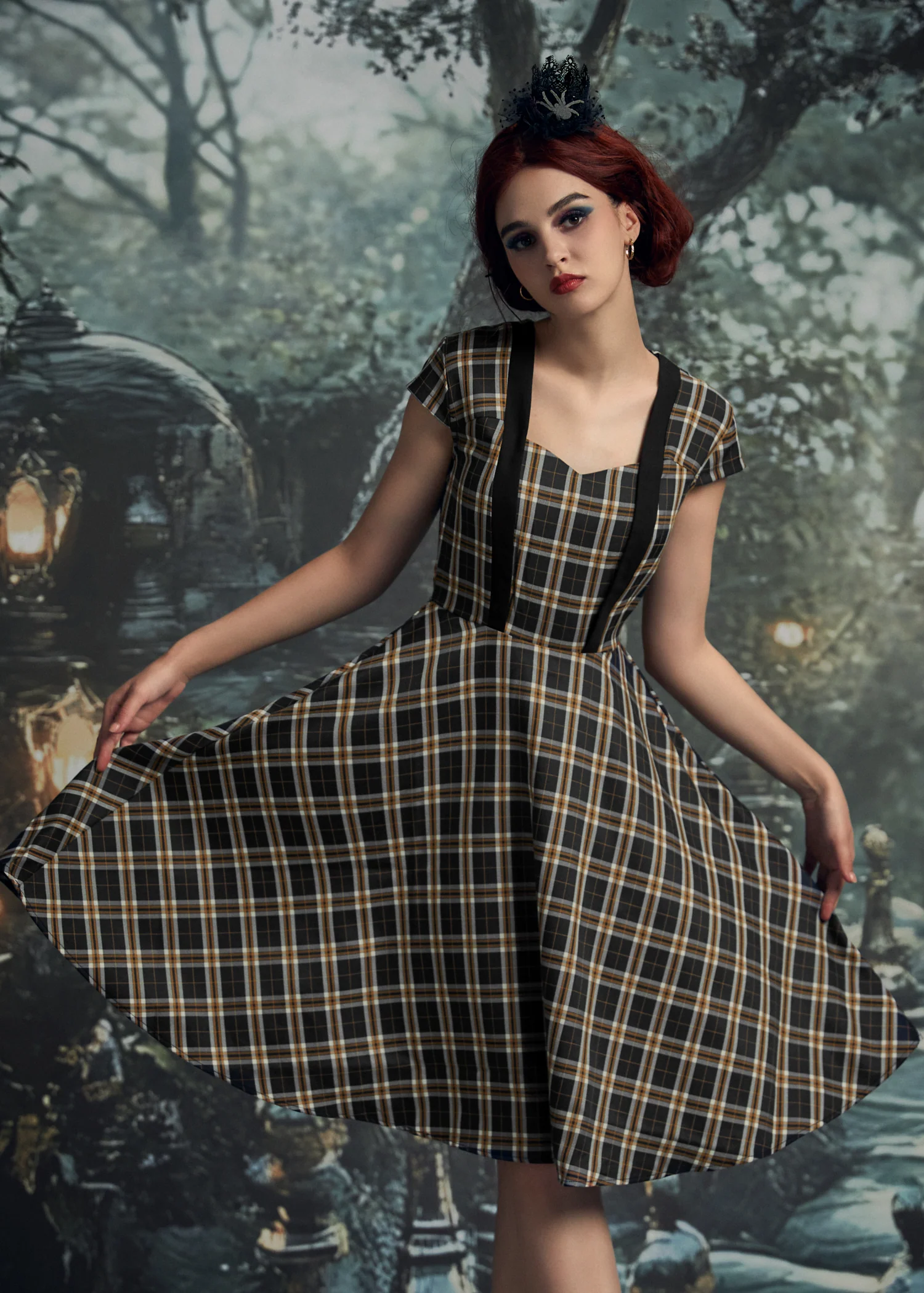 Black Plaid Swing Dress - Image 10