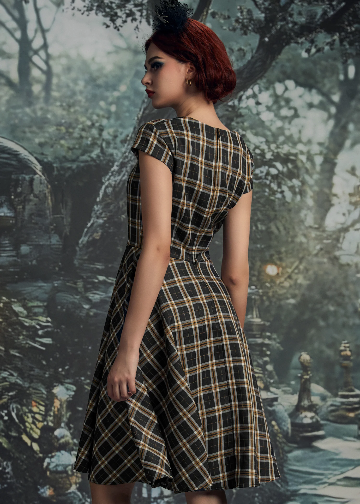 Black Plaid Swing Dress - Image 11