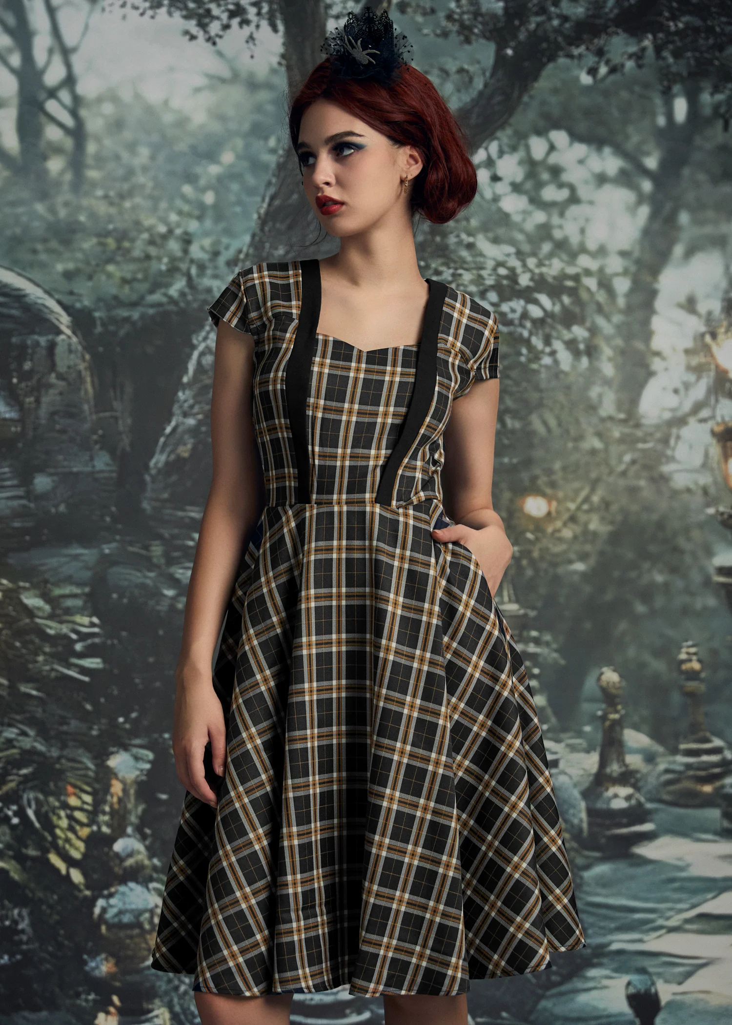 Black Plaid Swing Dress - Image 2