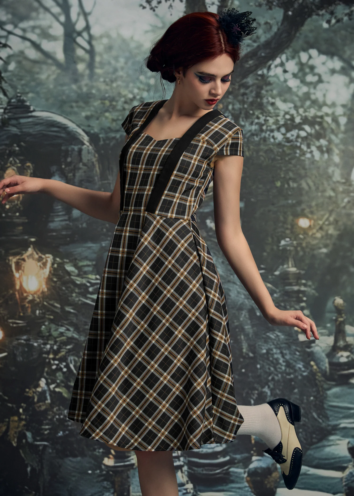 Black Plaid Swing Dress - Image 5