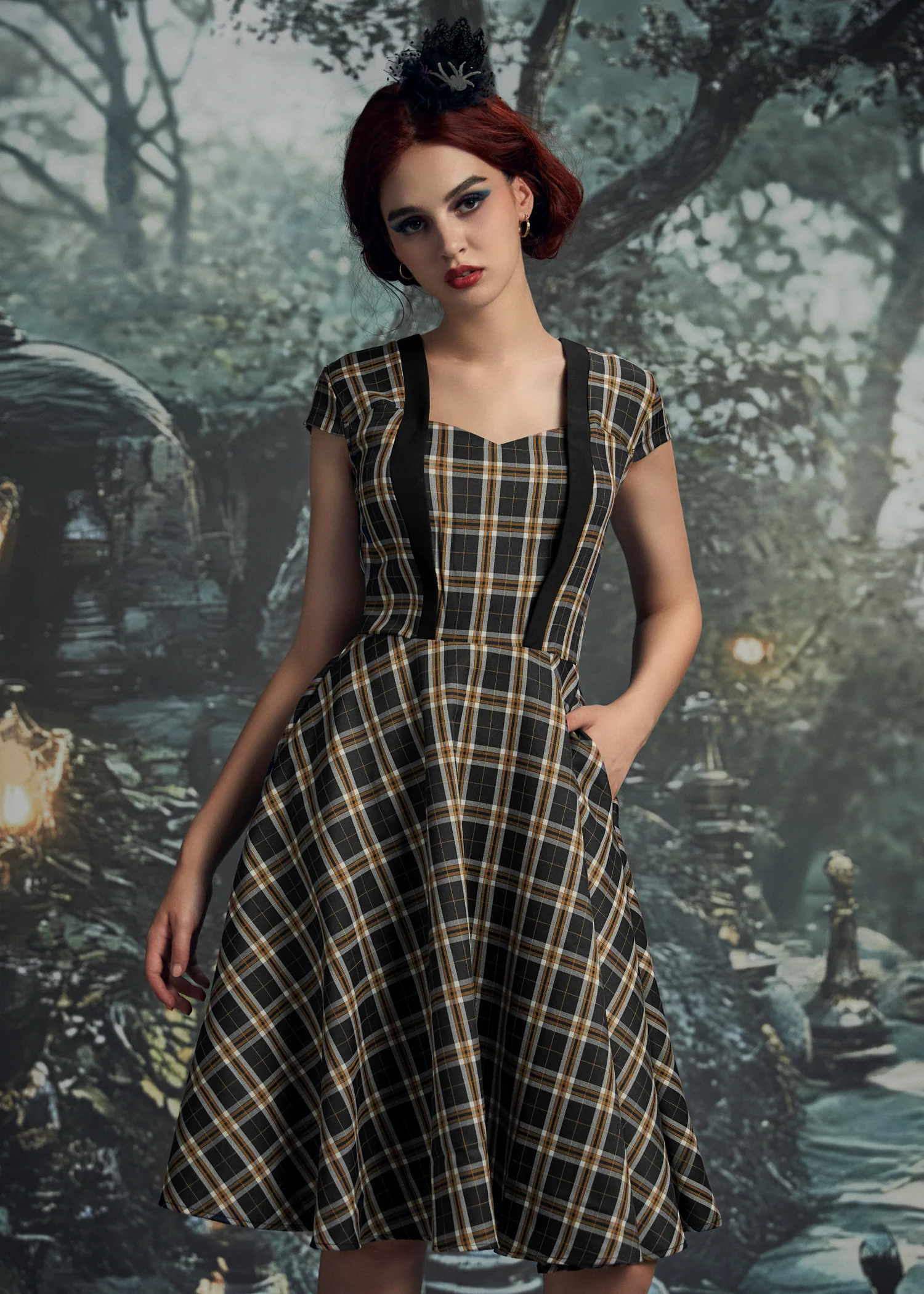 Black Plaid Swing Dress - Image 6