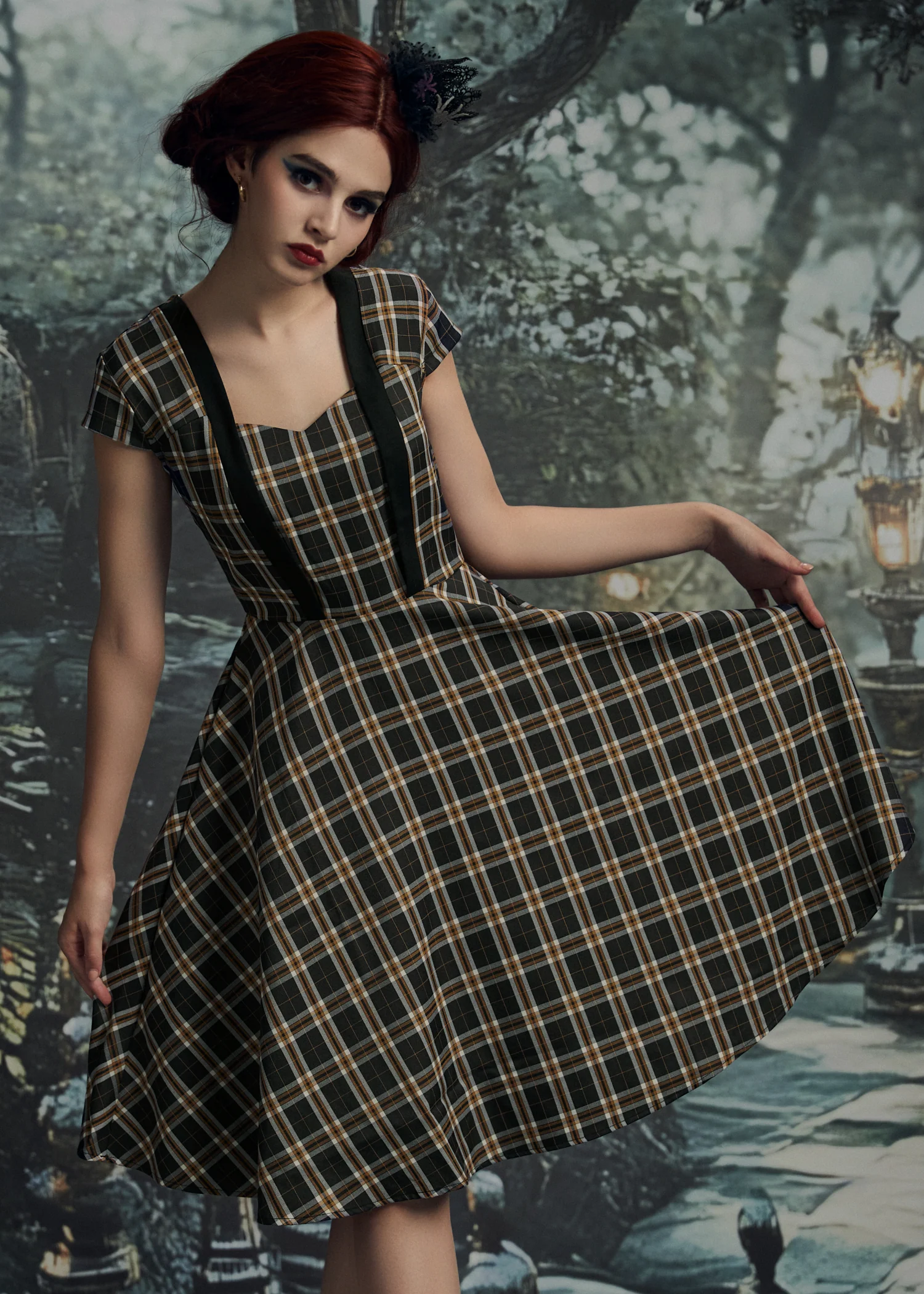 Black Plaid Swing Dress - Image 7