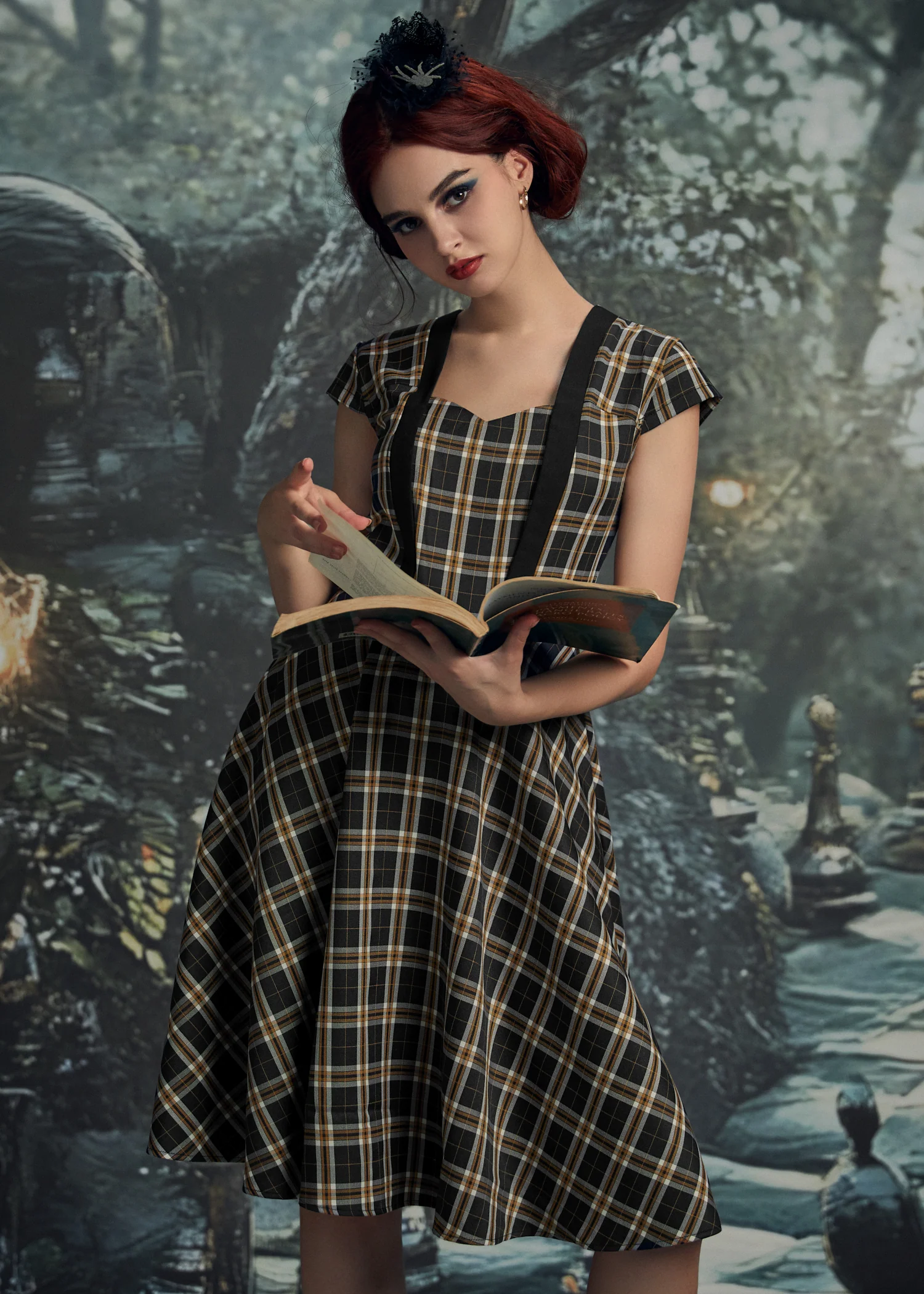 Black Plaid Swing Dress - Image 8