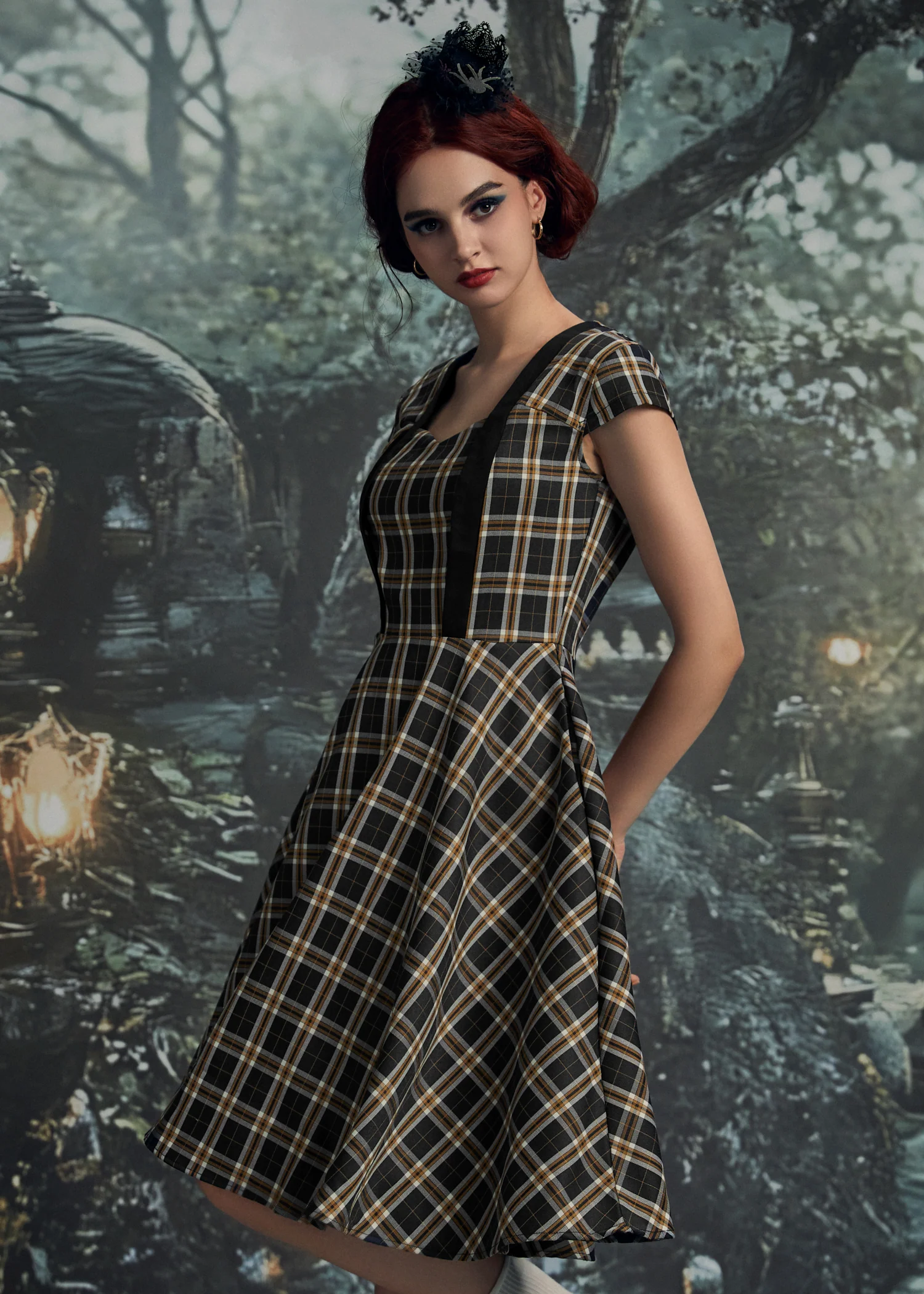 Black Plaid Swing Dress - Image 9