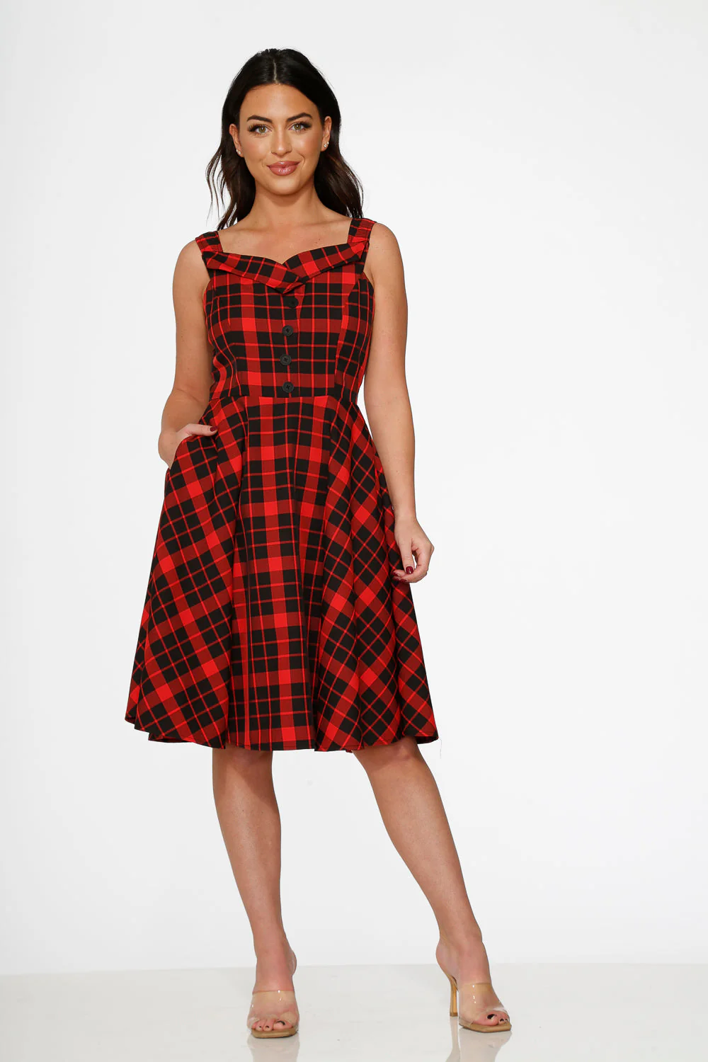Red Plaid Swing Dress - Image 3