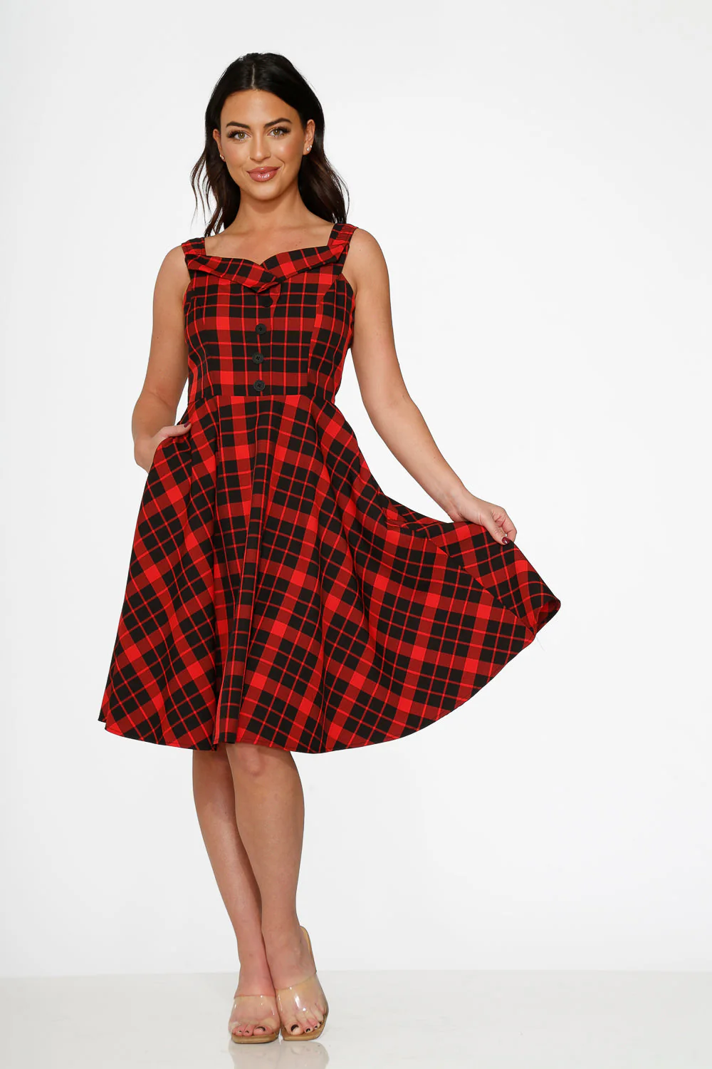 Red Plaid Swing Dress - Image 4