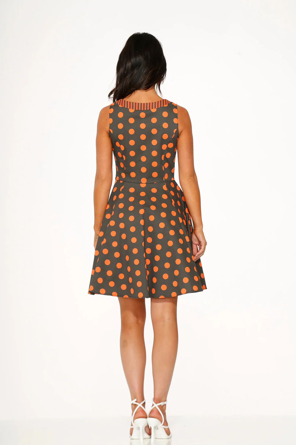 Orange Polka Dot Swing Mini Dress - Image 4