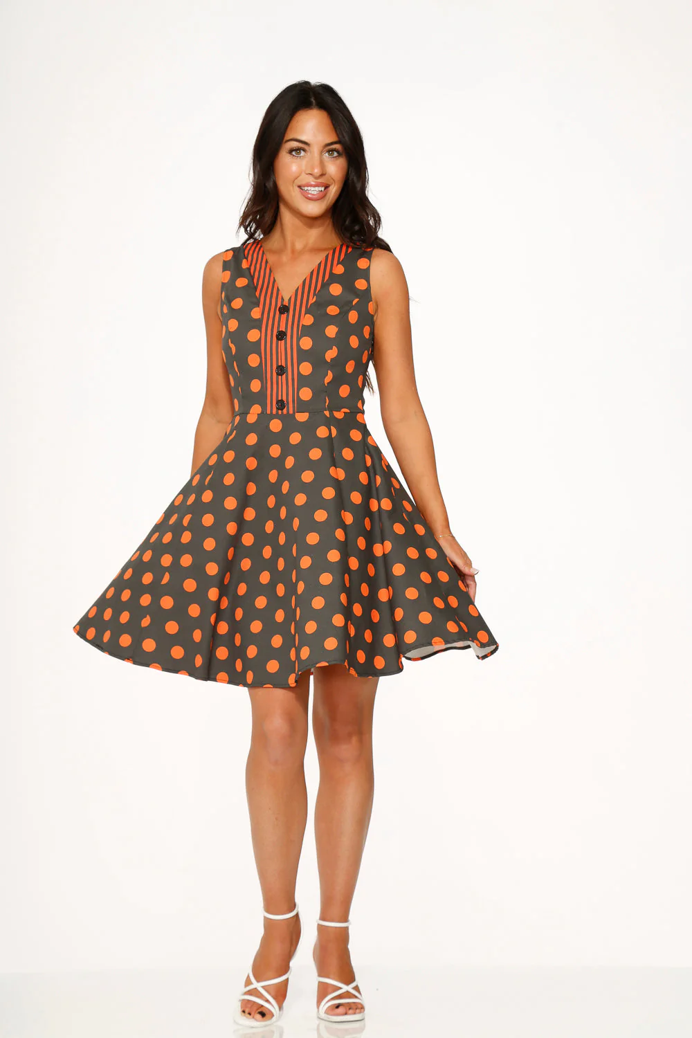 Orange Polka Dot Swing Mini Dress - Image 5