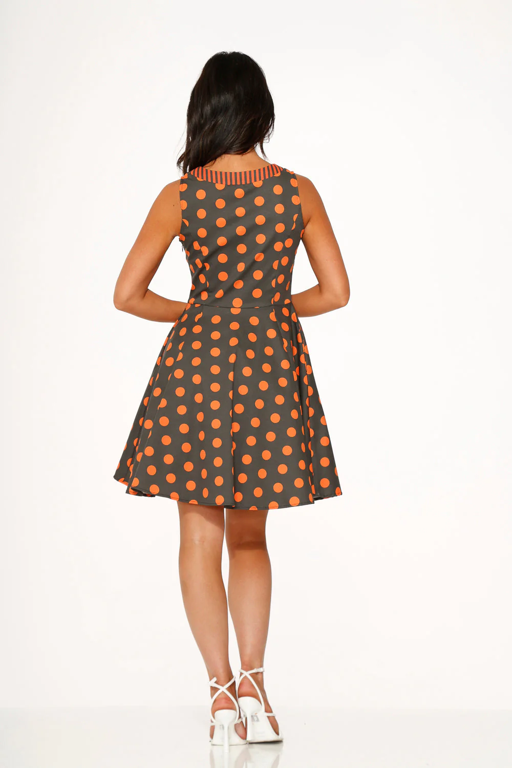 Orange Polka Dot Swing Mini Dress - Image 6