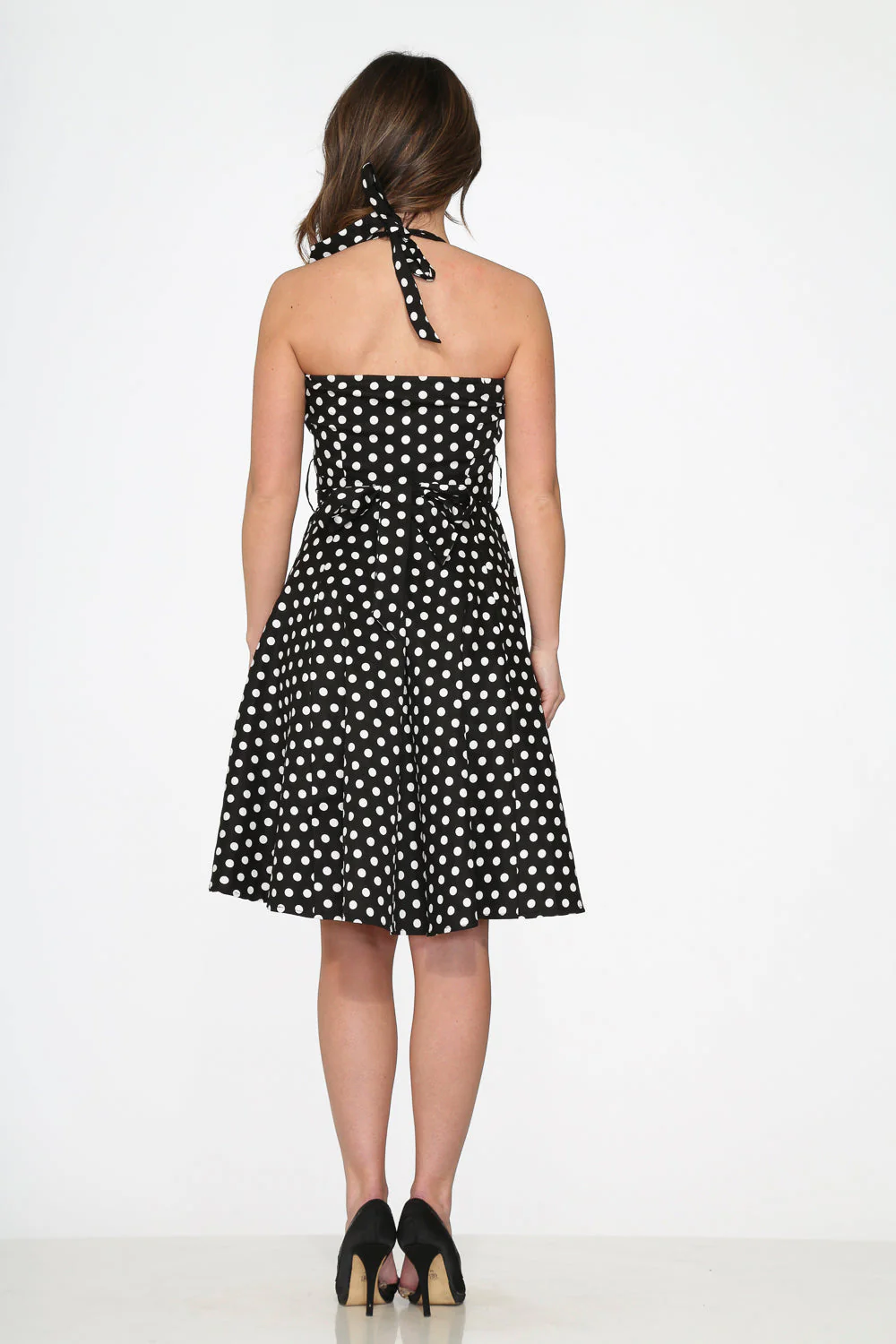 Black & White Polka Dot Halter Swing Dress - Image 7