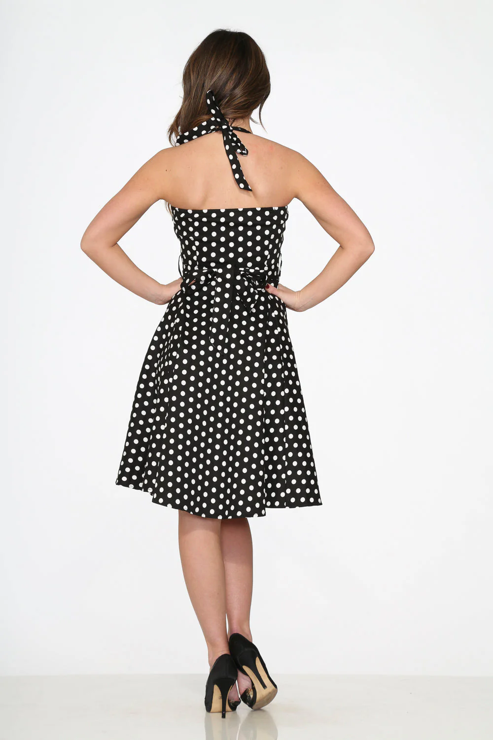 Black & White Polka Dot Halter Swing Dress - Image 8