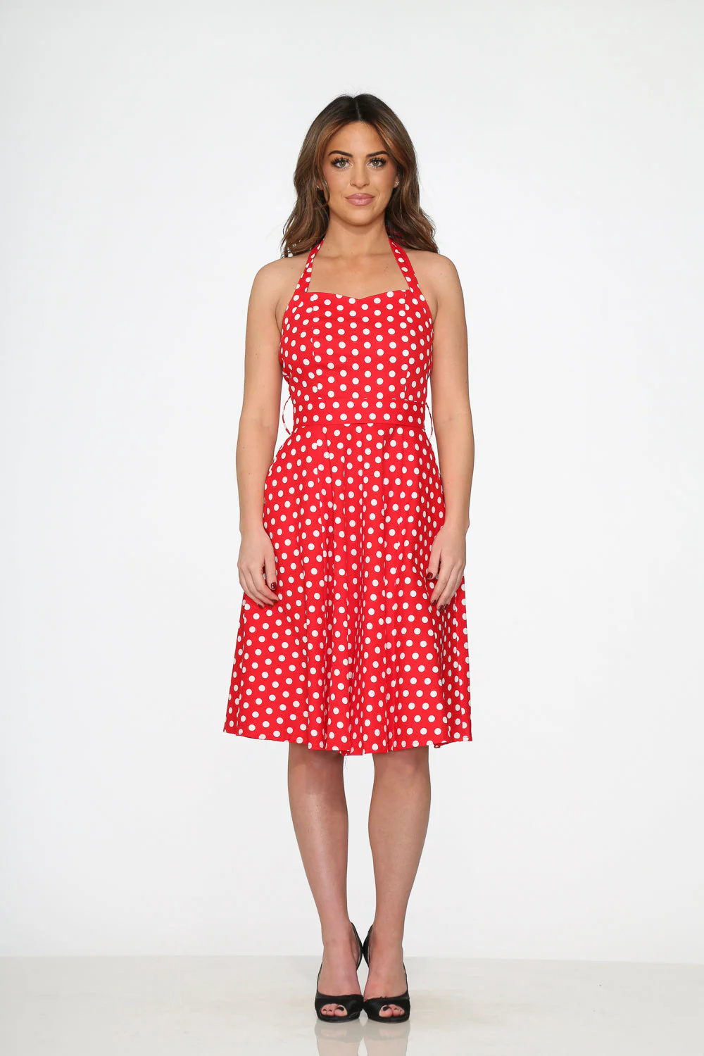 Red & White Polka Dot Halter Dress - Image 3