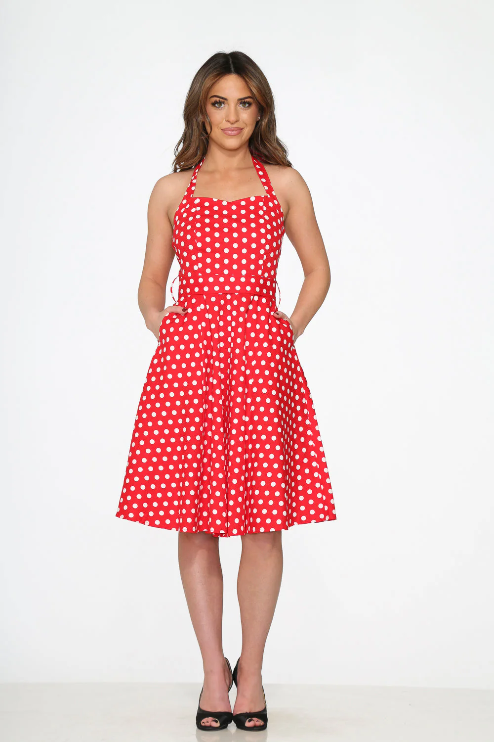 Red & White Polka Dot Halter Dress - Image 4