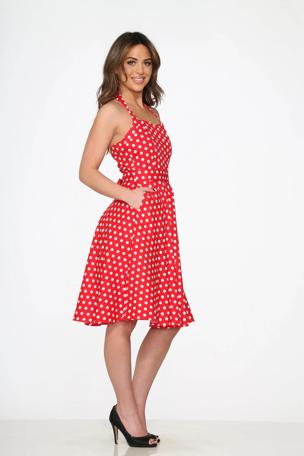 Red & White Polka Dot Halter Dress - Image 5