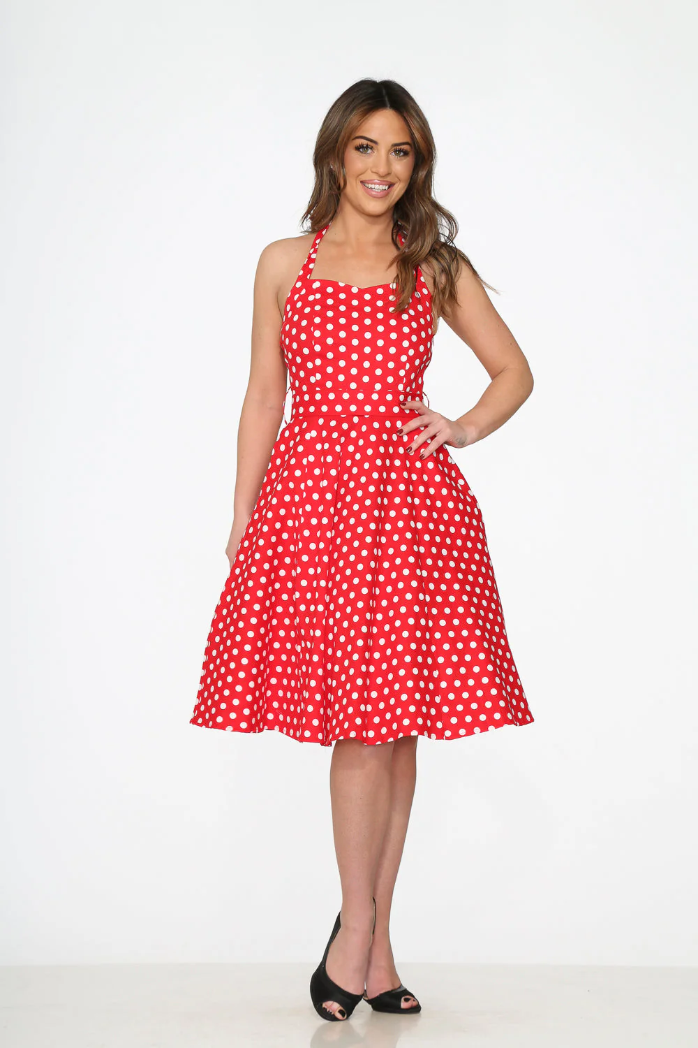 Red & White Polka Dot Halter Dress - Image 7
