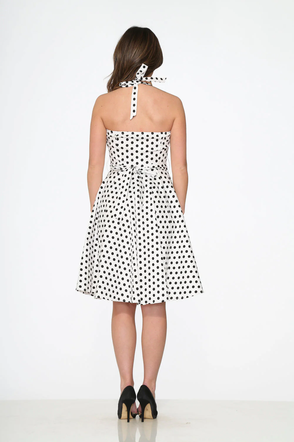 White & Black Polka Dot Halter Dress - Image 6