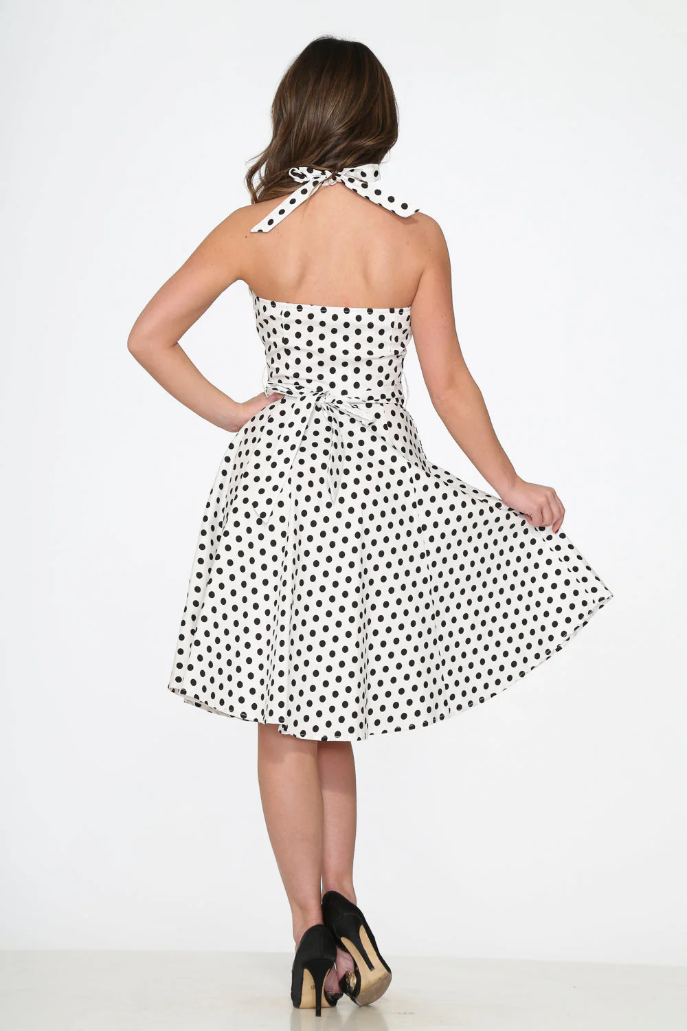 White & Black Polka Dot Halter Dress - Image 7