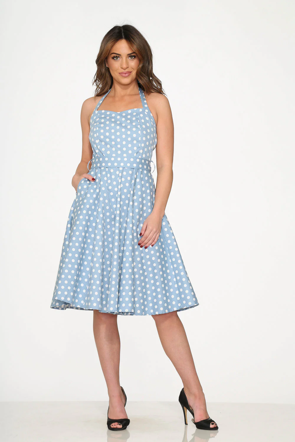 Light Blue & White Polka Dot Swing Dress - Image 3