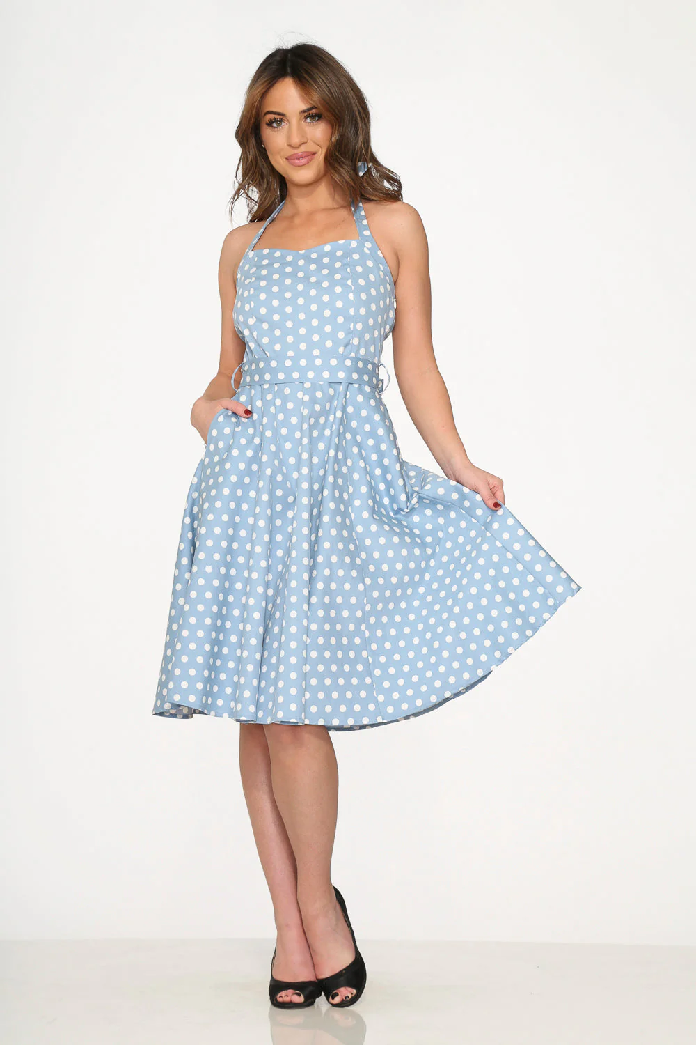 Light Blue & White Polka Dot Swing Dress - Image 4