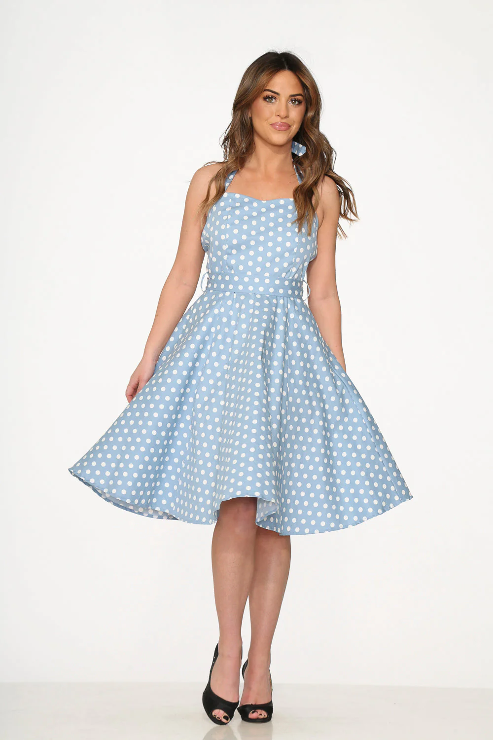 Light Blue & White Polka Dot Swing Dress - Image 5