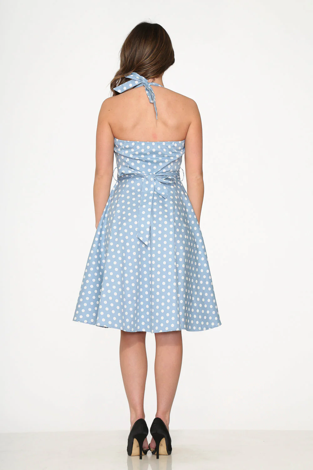 Light Blue & White Polka Dot Swing Dress - Image 6