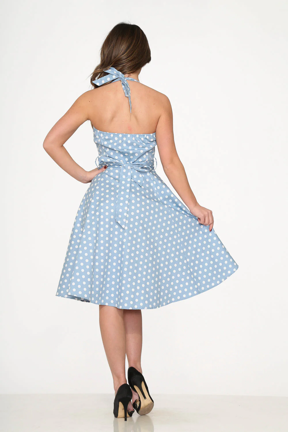 Light Blue & White Polka Dot Swing Dress - Image 7