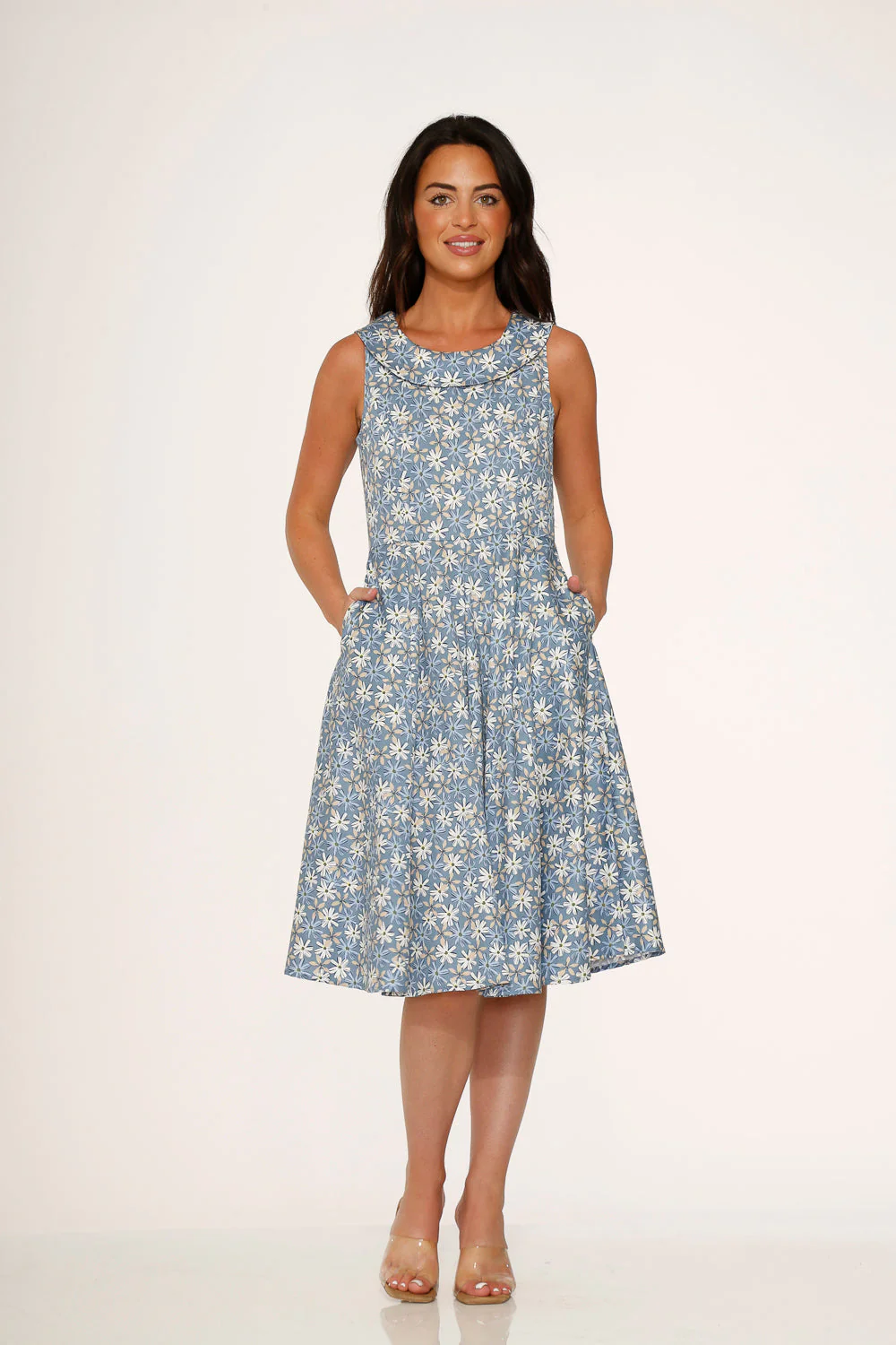 Blue Daisy Floral Swing Dress - Image 3