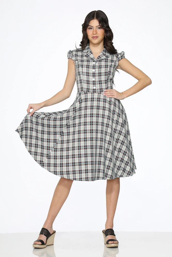 Brown & Blue Plaid Swing Dress - Image 3