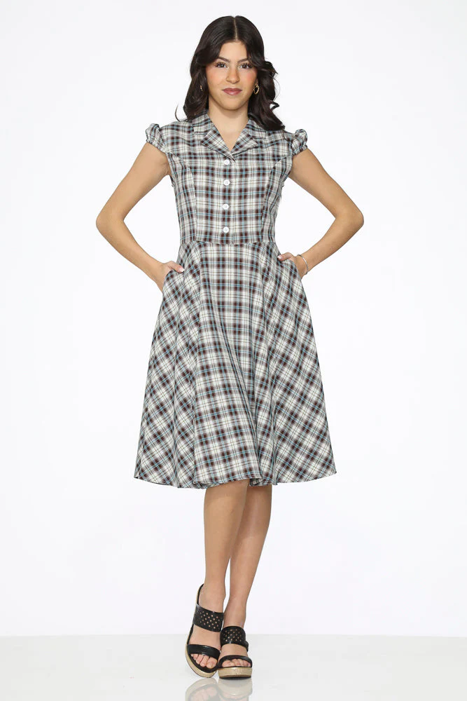 Brown & Blue Plaid Swing Dress - Image 5