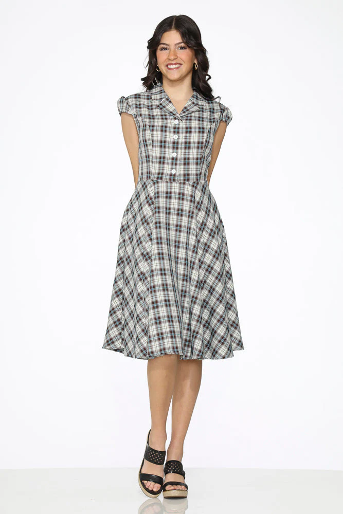 Brown & Blue Plaid Swing Dress - Image 6