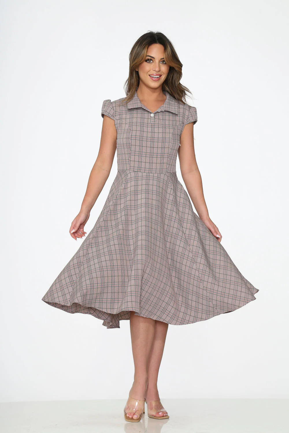 Brown Plaid Swing Dress - Image 2