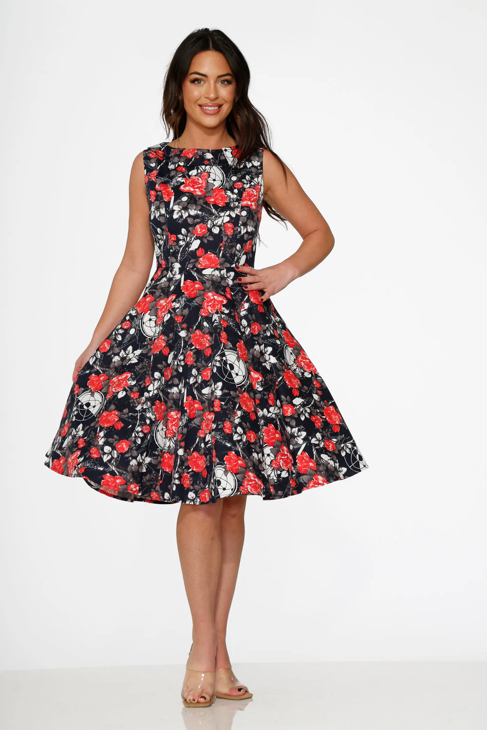 Navy Floral Swing Dress - Image 3