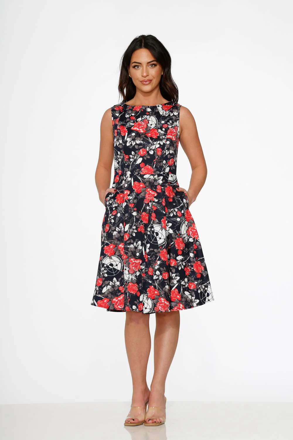 Navy Floral Swing Dress - Image 4