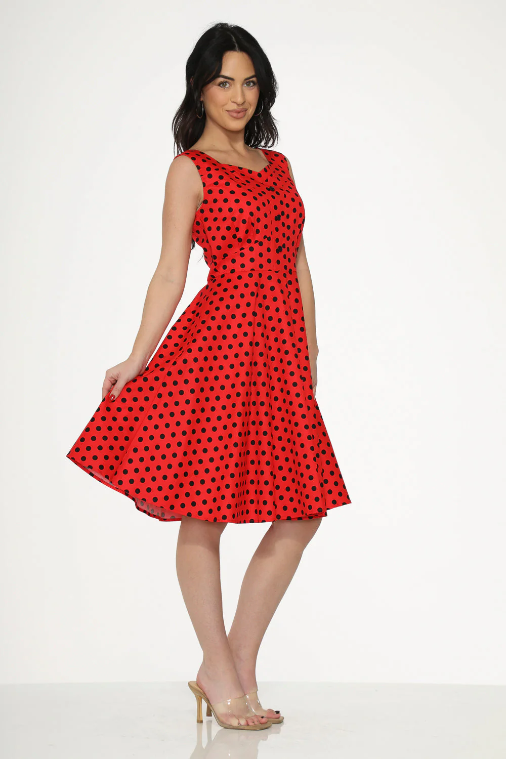 Red Black Polka Dot Swing Dress - Image 3