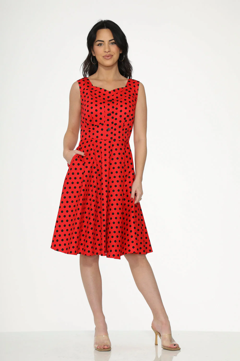 Red Black Polka Dot Swing Dress - Image 5