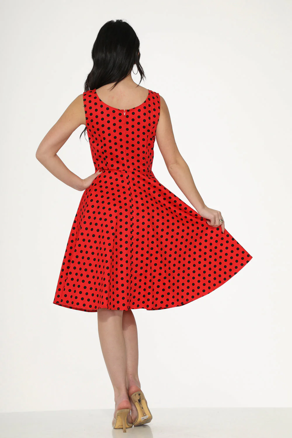 Red Black Polka Dot Swing Dress - Image 6
